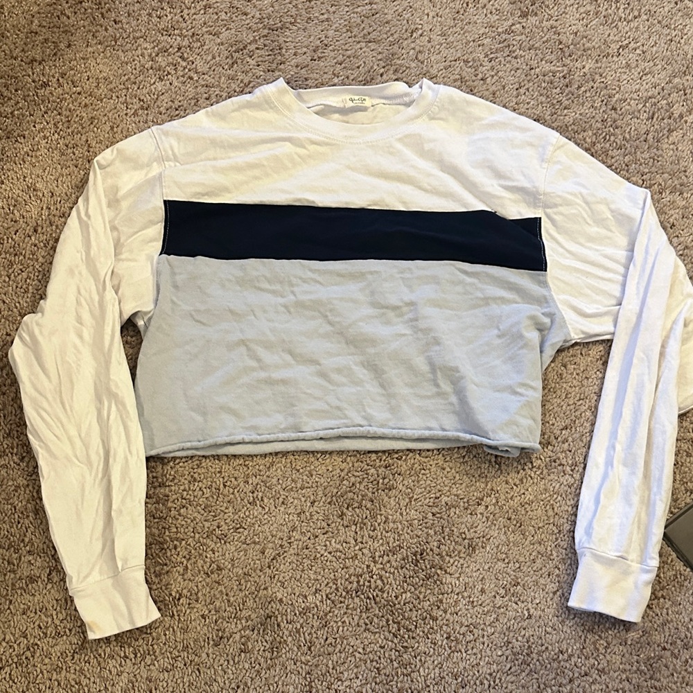 John Galt Colorblock Cropped Long Sleeve Top | White Black Gray | One Size